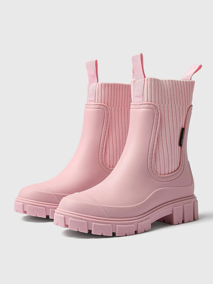 Women'S Solid Color Waterproof Rain Boots, Women Shoes, 2024 New Style Fashionable round Toe Boots for Outdoor Wear, Non-Slip Rain Boots for Women & Girls
