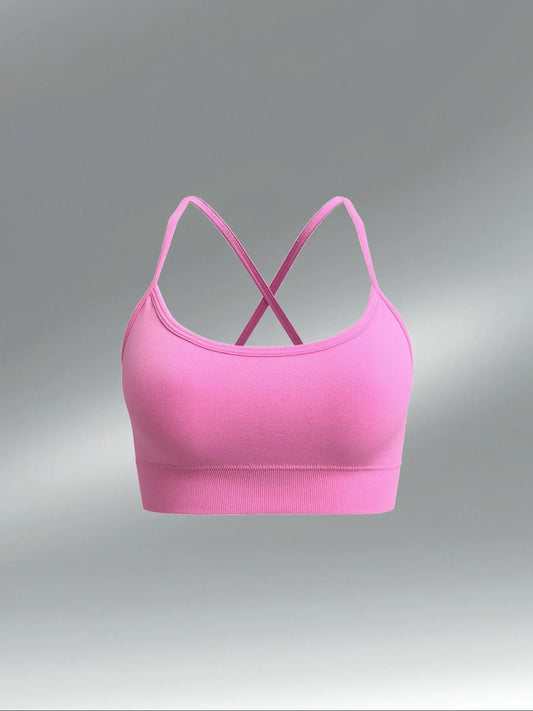 Women'S Solid Color Criss Cross Sports Bra, High Stretch Comfortable Breathable Wireless Backless Sports Bra, Sports Lingerie Top for Indoor Outdoor Wear, Strappy Sports Bras, Workout Bras