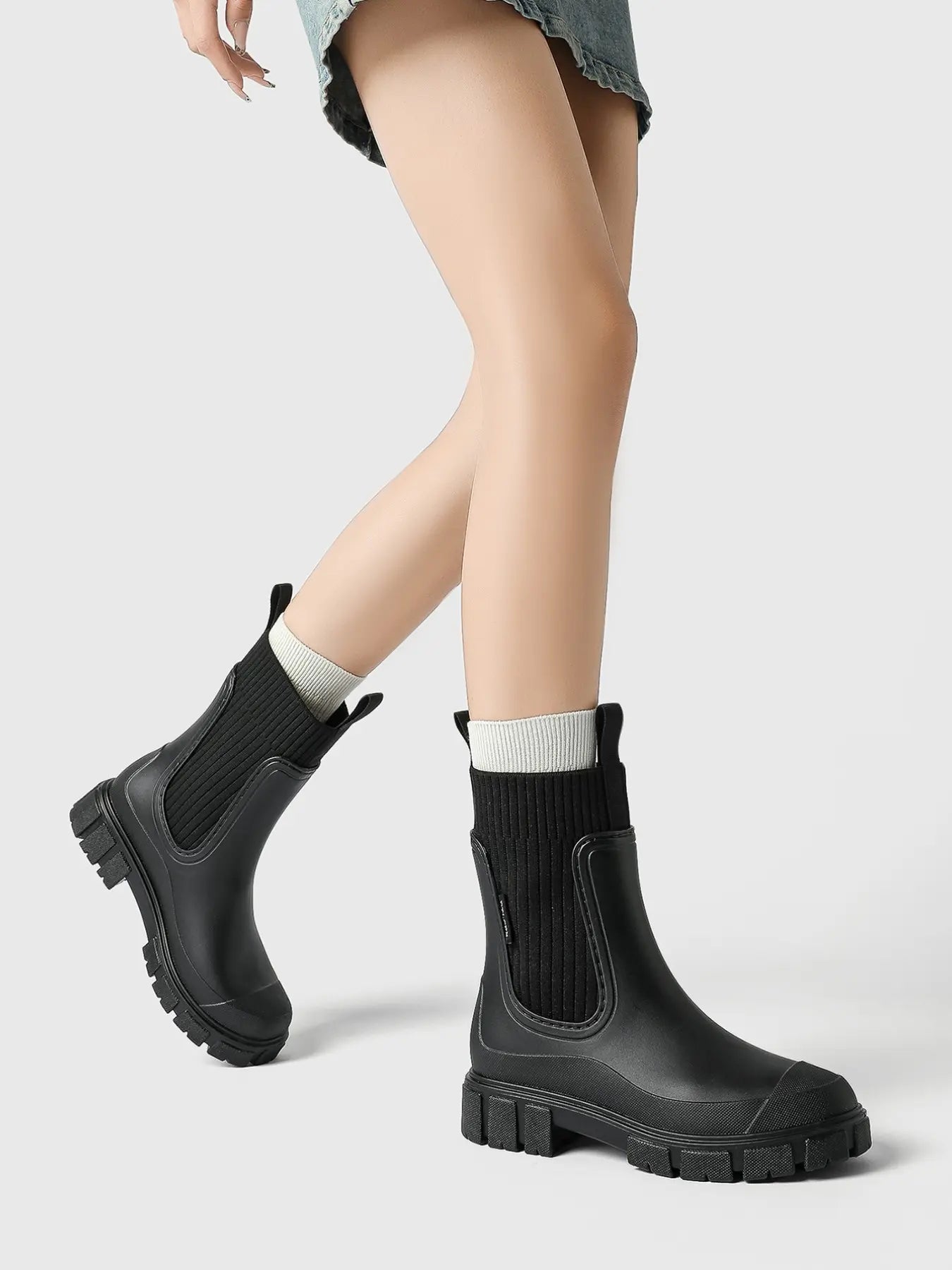 Women'S Solid Color Waterproof Rain Boots, Women Shoes, 2024 New Style Fashionable round Toe Boots for Outdoor Wear, Non-Slip Rain Boots for Women & Girls