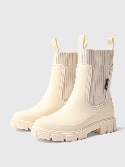 Women'S Solid Color Waterproof Rain Boots, Women Shoes, 2024 New Style Fashionable round Toe Boots for Outdoor Wear, Non-Slip Rain Boots for Women & Girls