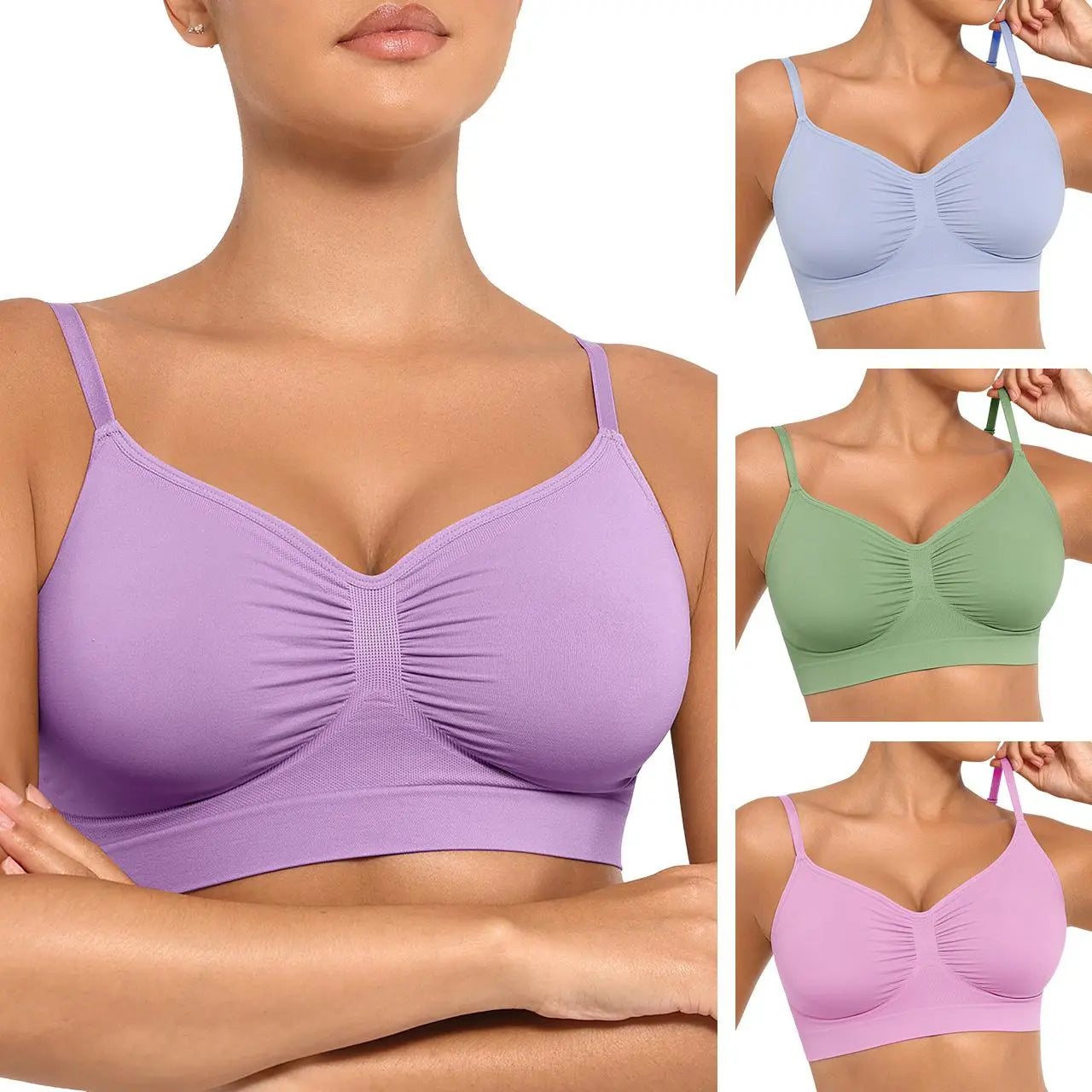 Feelingirl Women'S Wireless Bra Comfort Bralettes No Underwire Unlined Cami Bra Seamless Tshirt Bras Sports Bra Bralette Basic Comfortable Fit Womenswear Everyday up to 44DD Summervibes