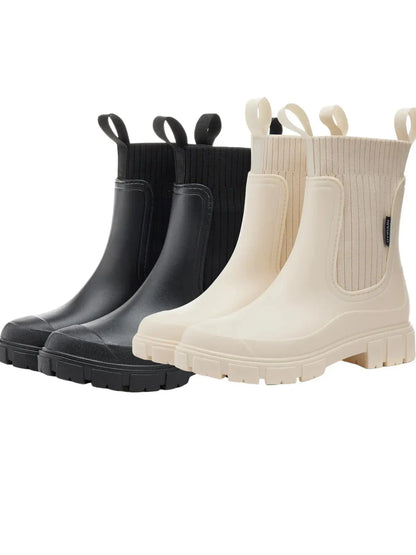 Women'S Solid Color Waterproof Rain Boots, Women Shoes, 2024 New Style Fashionable round Toe Boots for Outdoor Wear, Non-Slip Rain Boots for Women & Girls